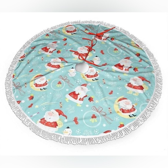 Santa Clause Christmas tree skirt with Fringe Blue 48 inch - Picture 1 of 1
